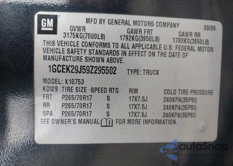 2009 Chevrolet Silverado 1500 Lt z USA, uszkodzony, nr VIN 1GCEK29J59Z295502